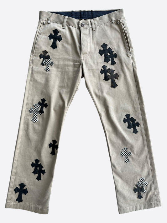 Chrome Hearts Tan Black & Checkered Cross Patch Chinos