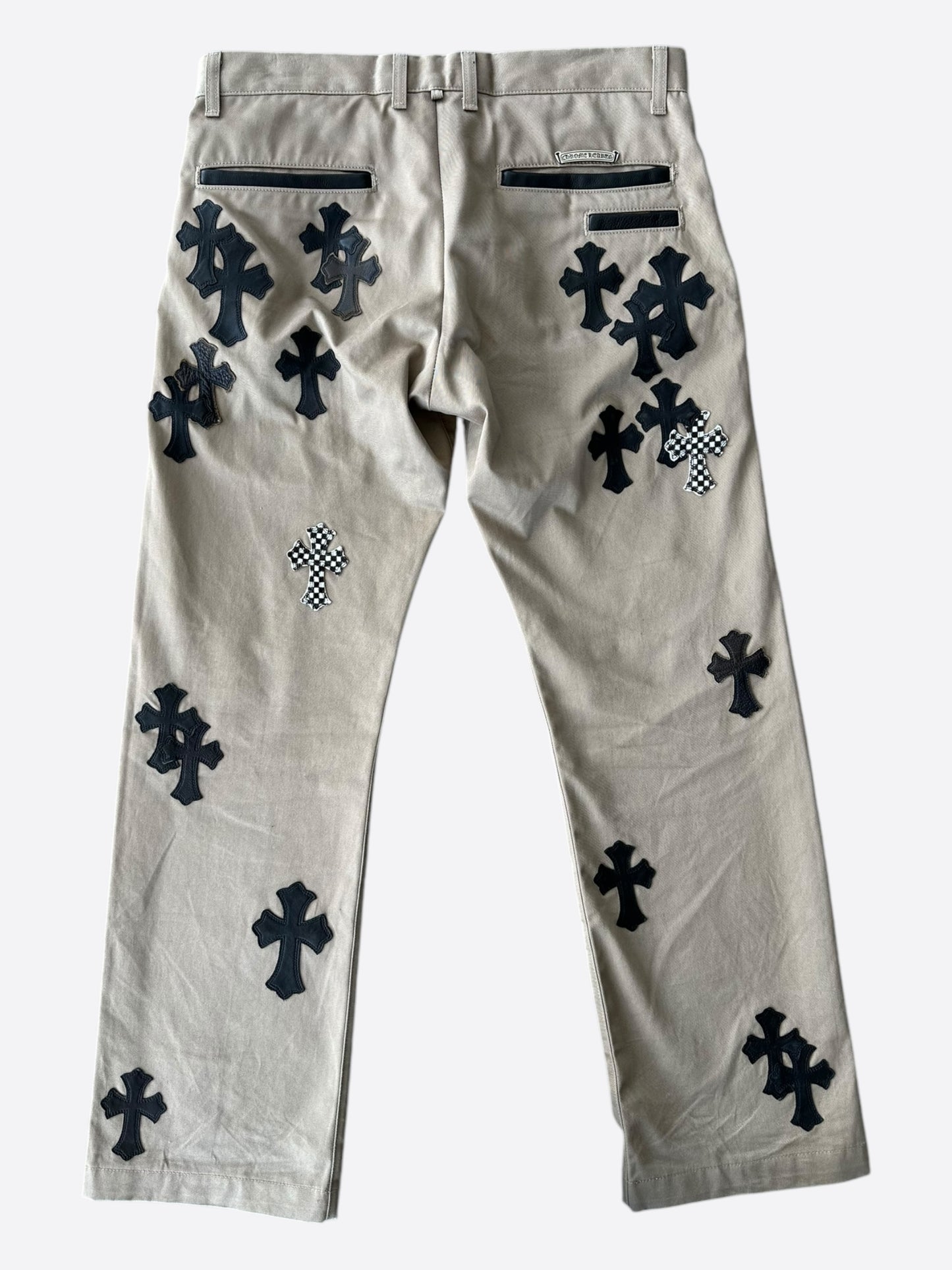 Chrome Hearts Tan Black & Checkered Cross Patch Chinos