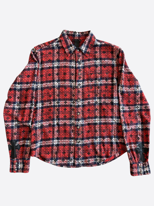 Chrome Hearts Red Cross Patch Jacquard Button Up Shirt