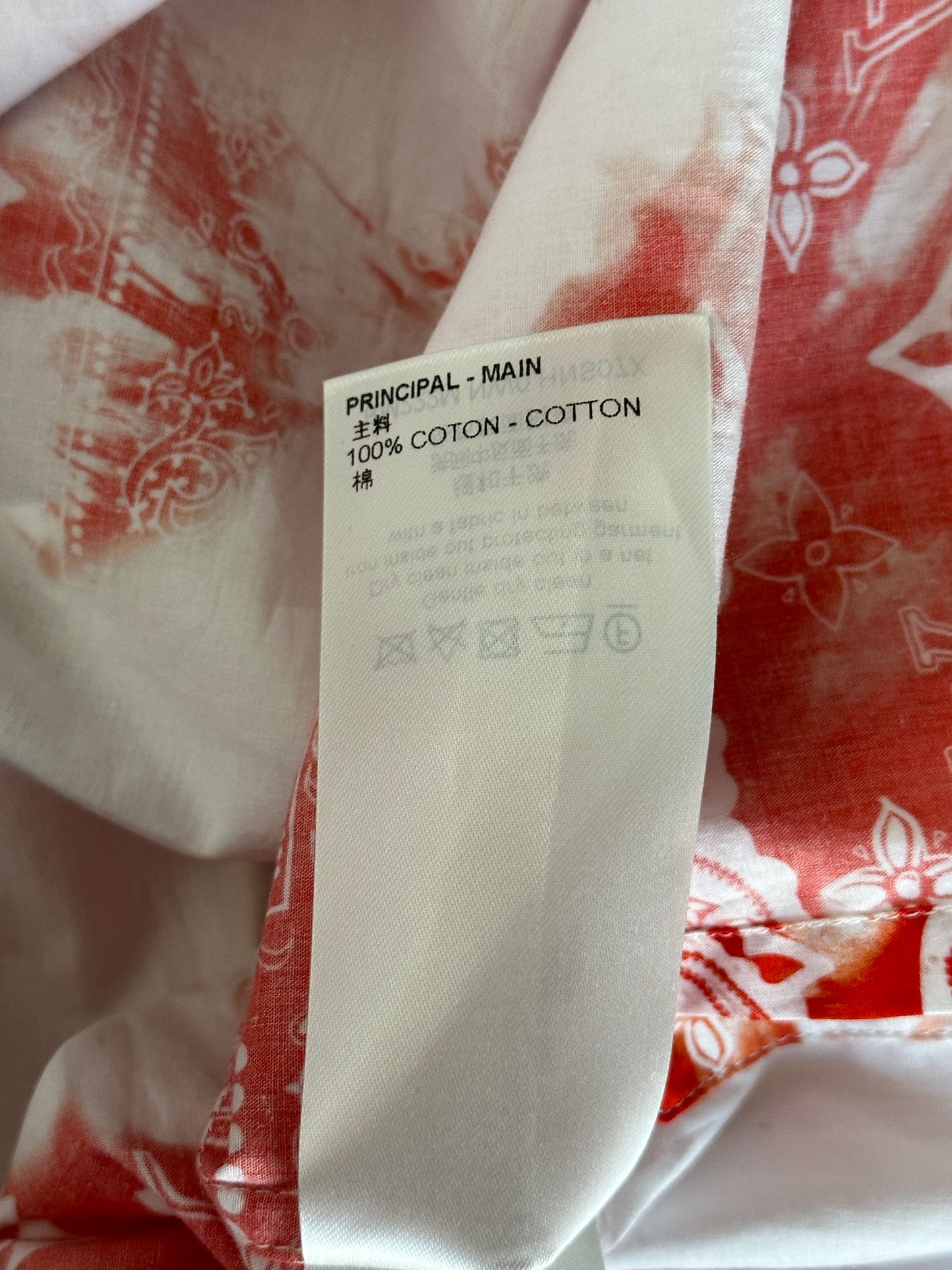 Louis Vuitton Red Bandana Bleached Short Sleeve Button Up Shirt