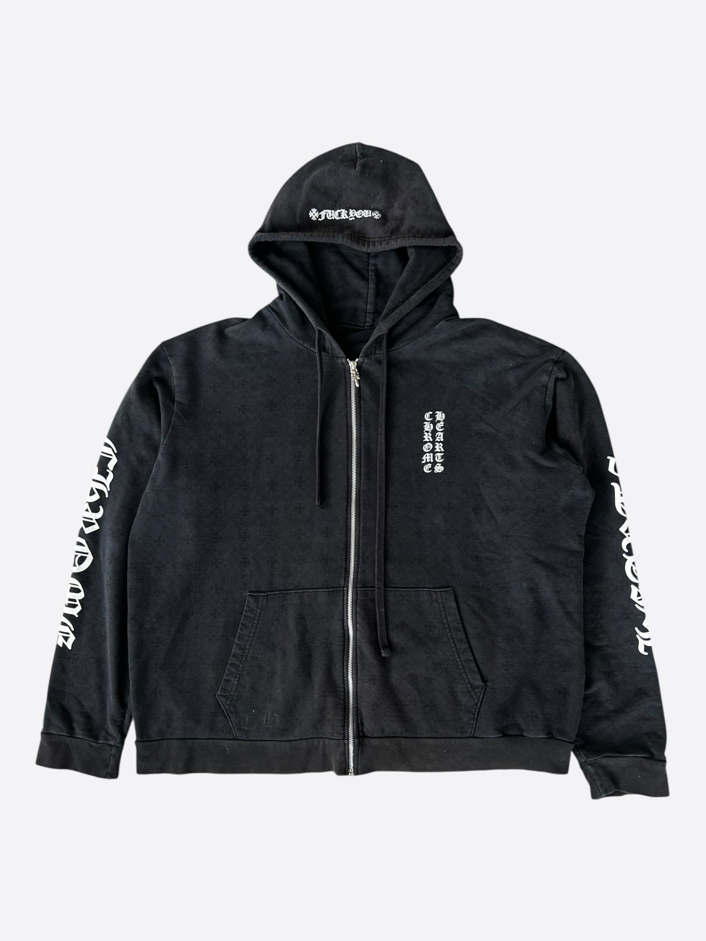 Chrome Hearts Black & White Cross Jacquard Horseshoe Logo Zip Hoodie