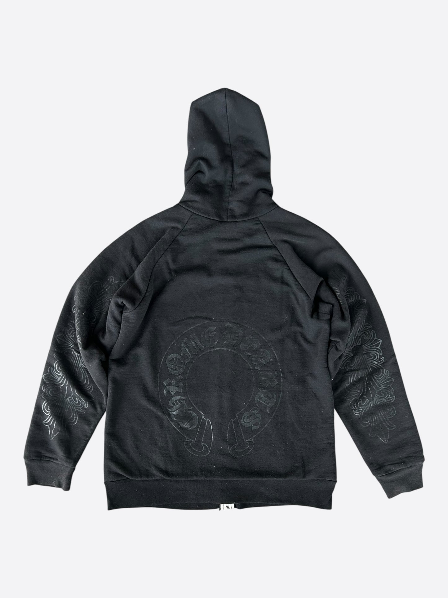 Chrome Hearts Black Horseshoe Logo Thermal Zip Up Hoodie