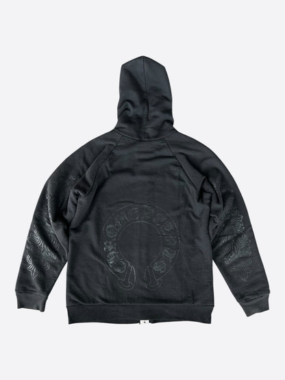 Chrome Hearts Black Horseshoe Logo Thermal Zip Up Hoodie