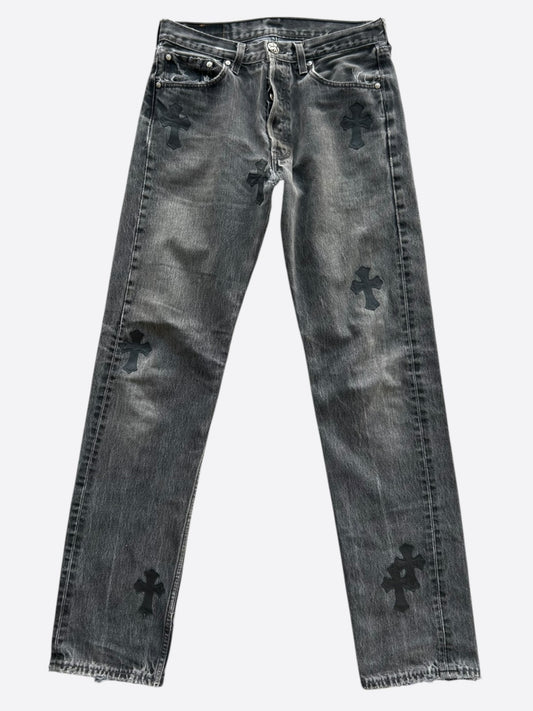 Chrome Hearts Levis Grey & Black Cross Patch Jeans