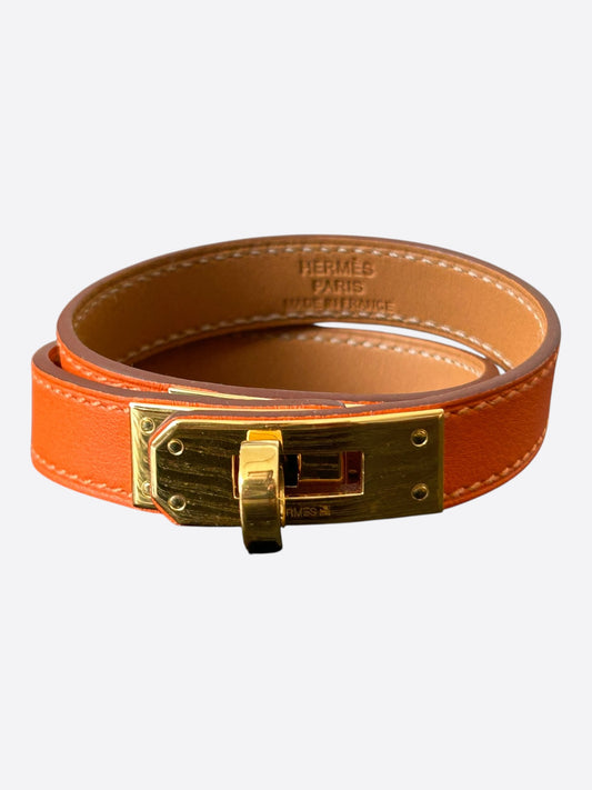 Hermes Orange Swift & Gold Hardware Kelly Double Tour Bracelet