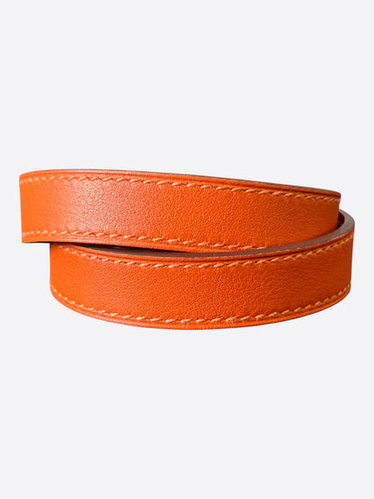 Hermes Orange Swift & Gold Hardware Kelly Double Tour Bracelet