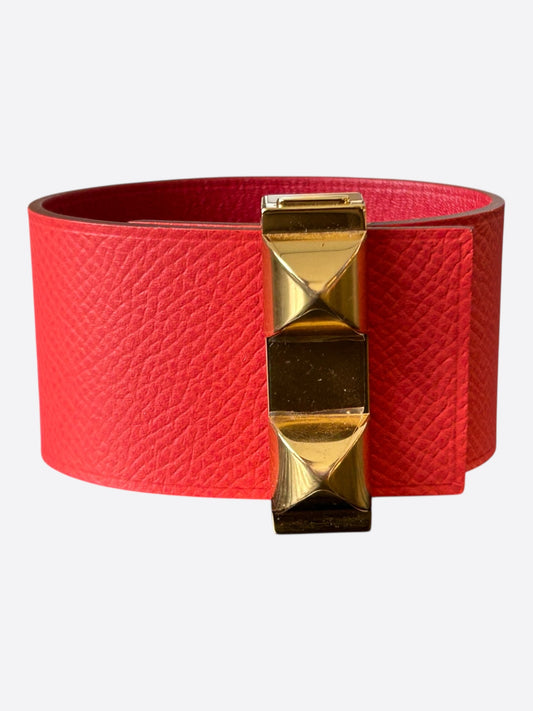 Hermes Coral Pink Epsom & Gold Hardware Medor Bracelet