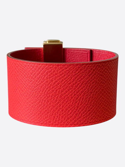 Hermes Coral Pink Epsom & Gold Hardware Medor Bracelet