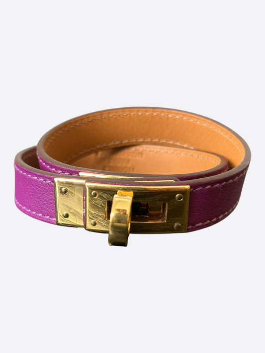 Hermes Purple Swift & Gold Hardware Kelly Double Tour Bracelet