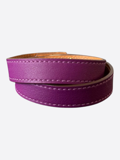 Hermes Purple Swift & Gold Hardware Kelly Double Tour Bracelet