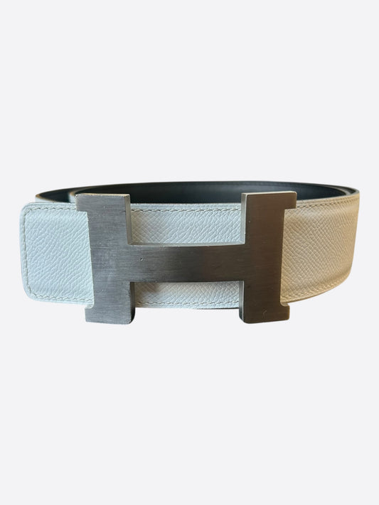 Hermes White & Black Palladium Reversible H Belt