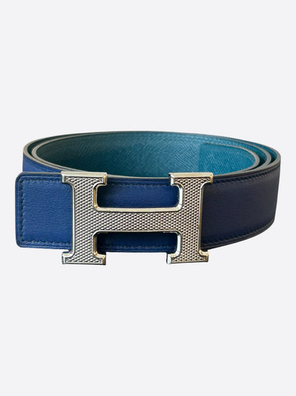 Hermes Blue & Turquoise Palladium H Reversible Belt