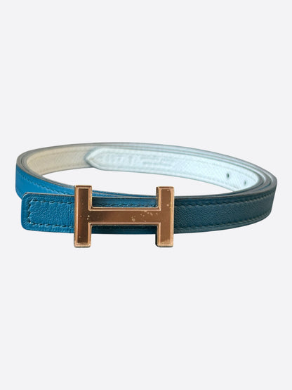 Hermes Blue & White Rose Gold Mini Constance Belt