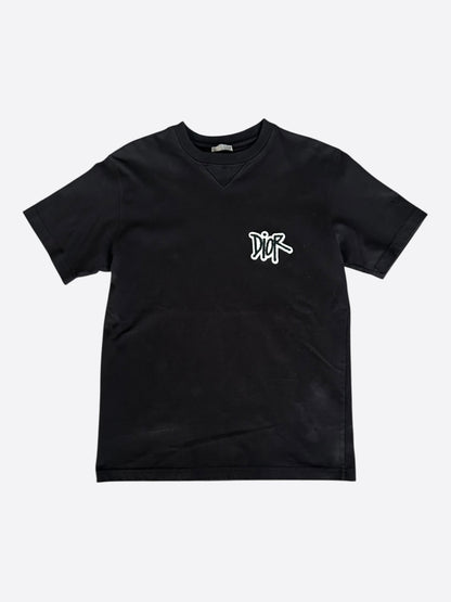 Dior Shawn Stussy Black & White Embroidered Logo T-Shirt