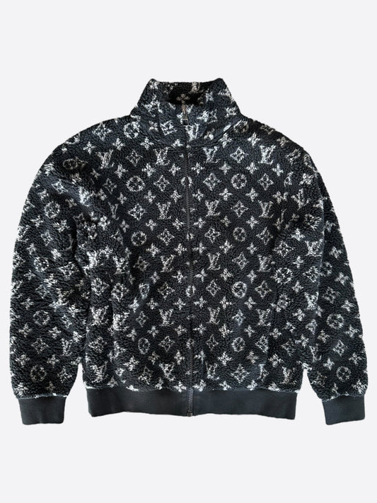 Louis Vuitton Black & Grey Monogram Fleece Zip Up Jacket