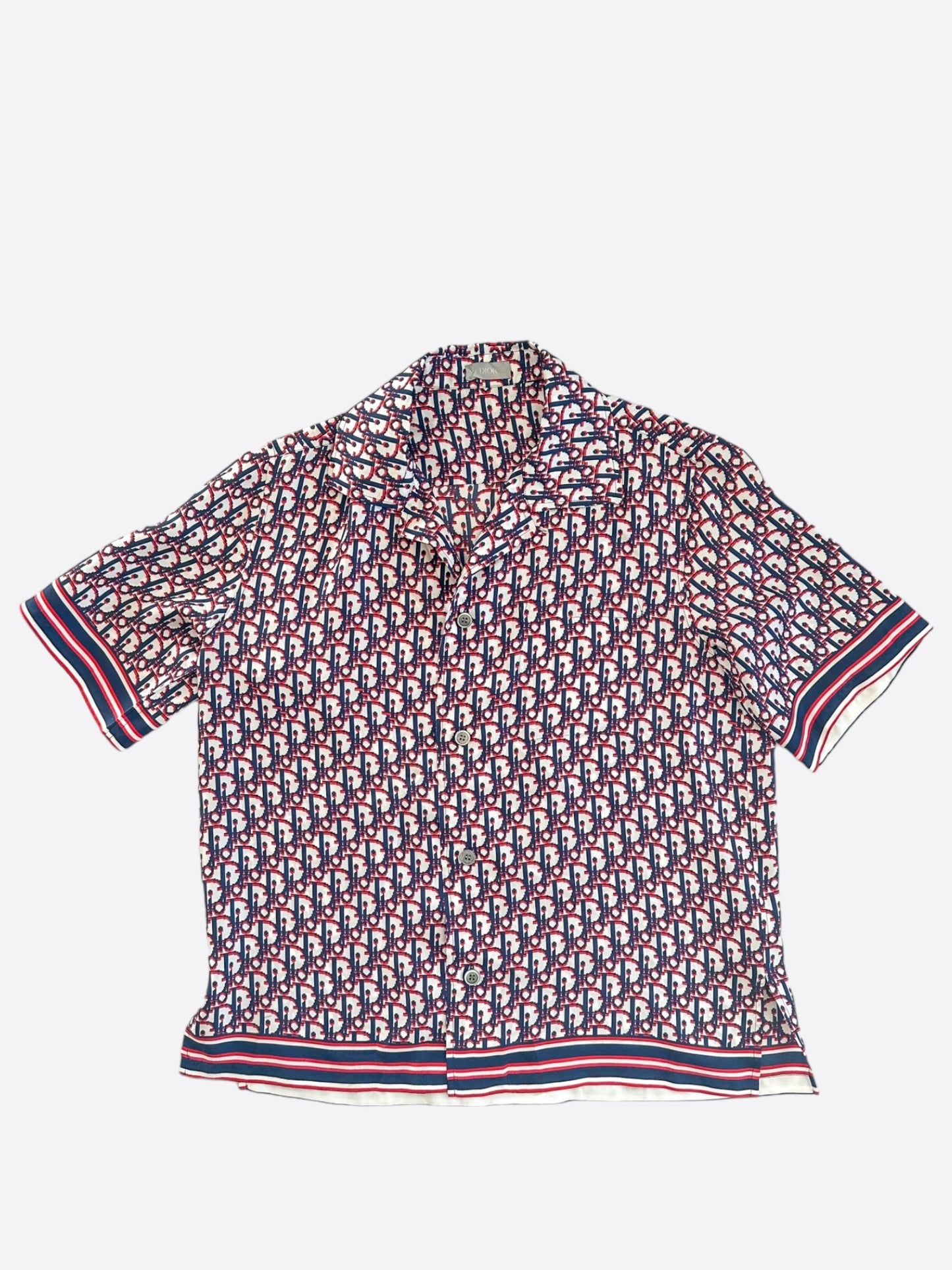 Dior Blue & Red Pixel Oblique Button Up Shirt