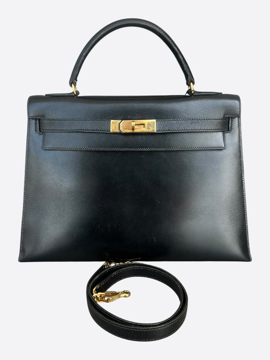 Hermes Black Box Leather & Gold Hardware Kelly 32