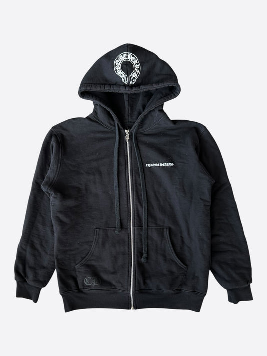 Chrome Hearts Black & White Malibu Cross Logo Zip Up Thermal Hoodie