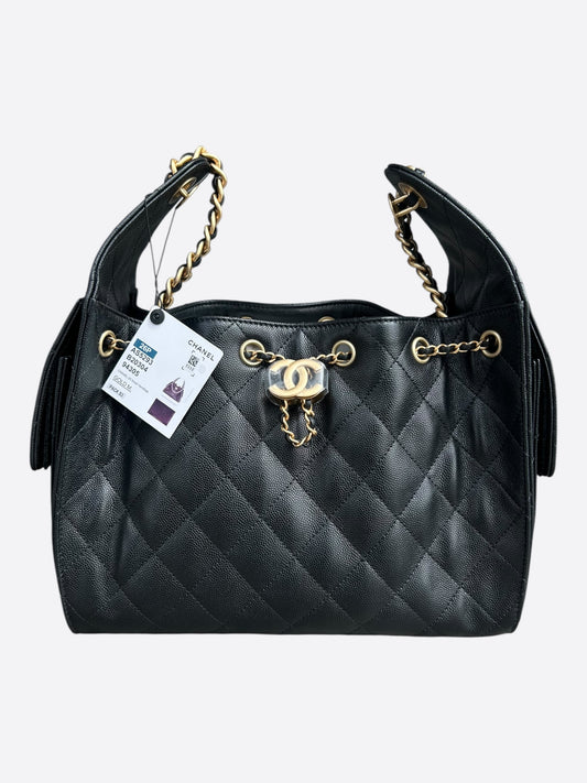 Chanel Black Caviar Quilted Medium 25 Bag