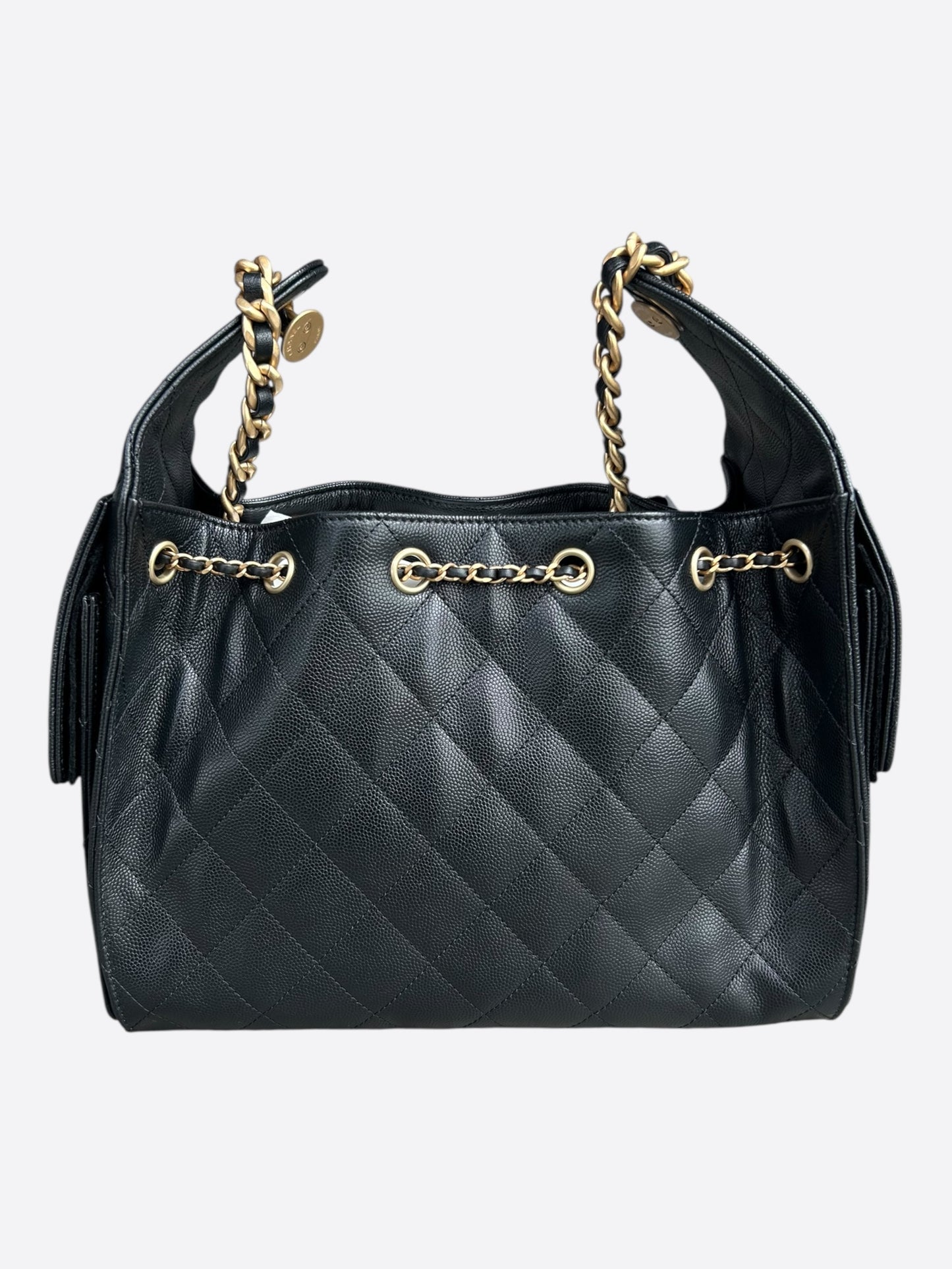 Chanel Black Caviar Quilted Medium 25 Bag