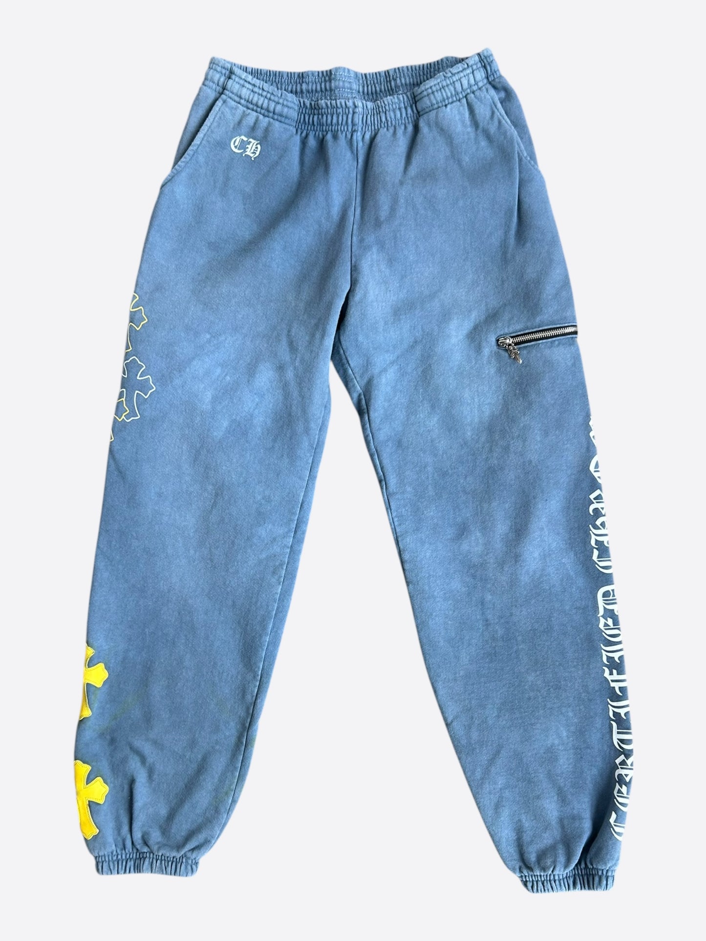 Chrome Hearts Drake Blue & Yellow Certified Chrome Cross Patch Sweatpants