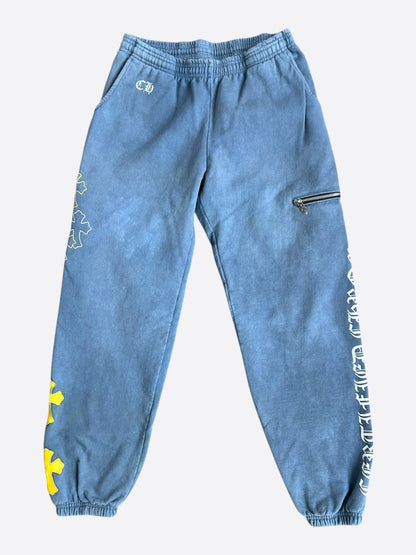Chrome Hearts Drake Blue & Yellow Certified Chrome Cross Patch Sweatpants