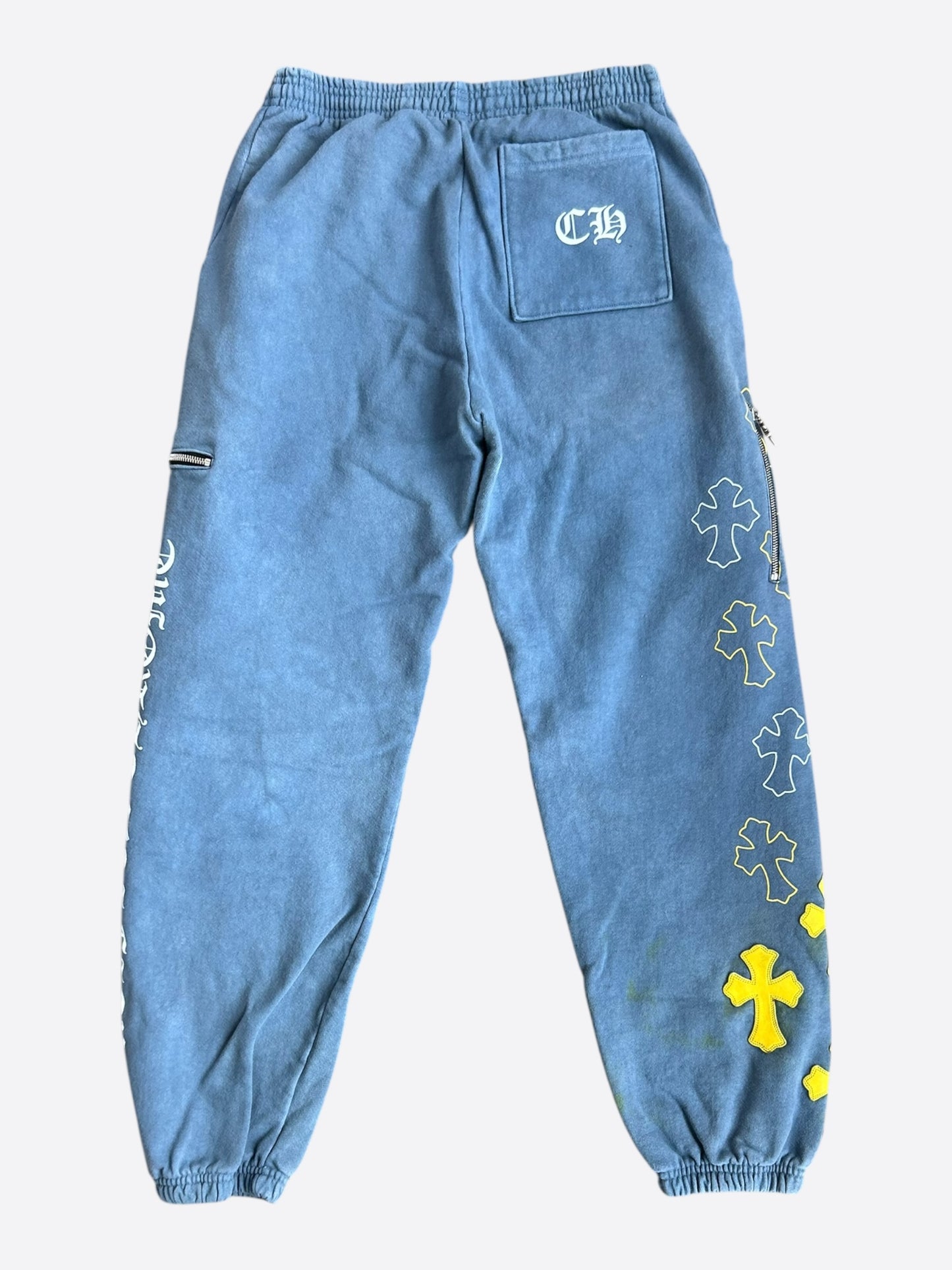 Chrome Hearts Drake Blue & Yellow Certified Chrome Cross Patch Sweatpants