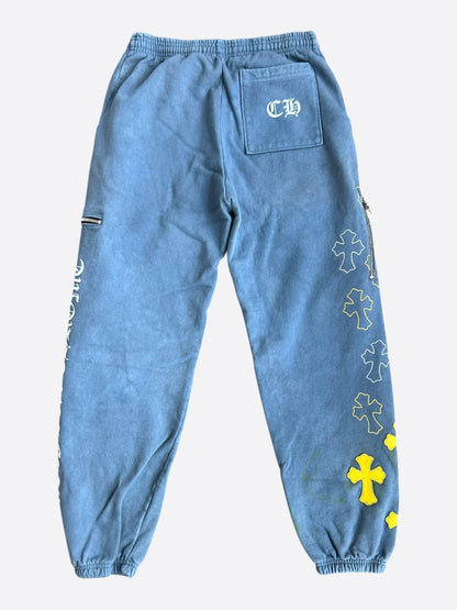 Chrome Hearts Drake Blue & Yellow Certified Chrome Cross Patch Sweatpants