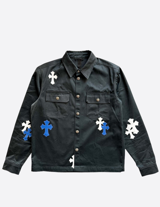 Chrome Hearts Black White & Blue Cross Patch Work Dog Jacket