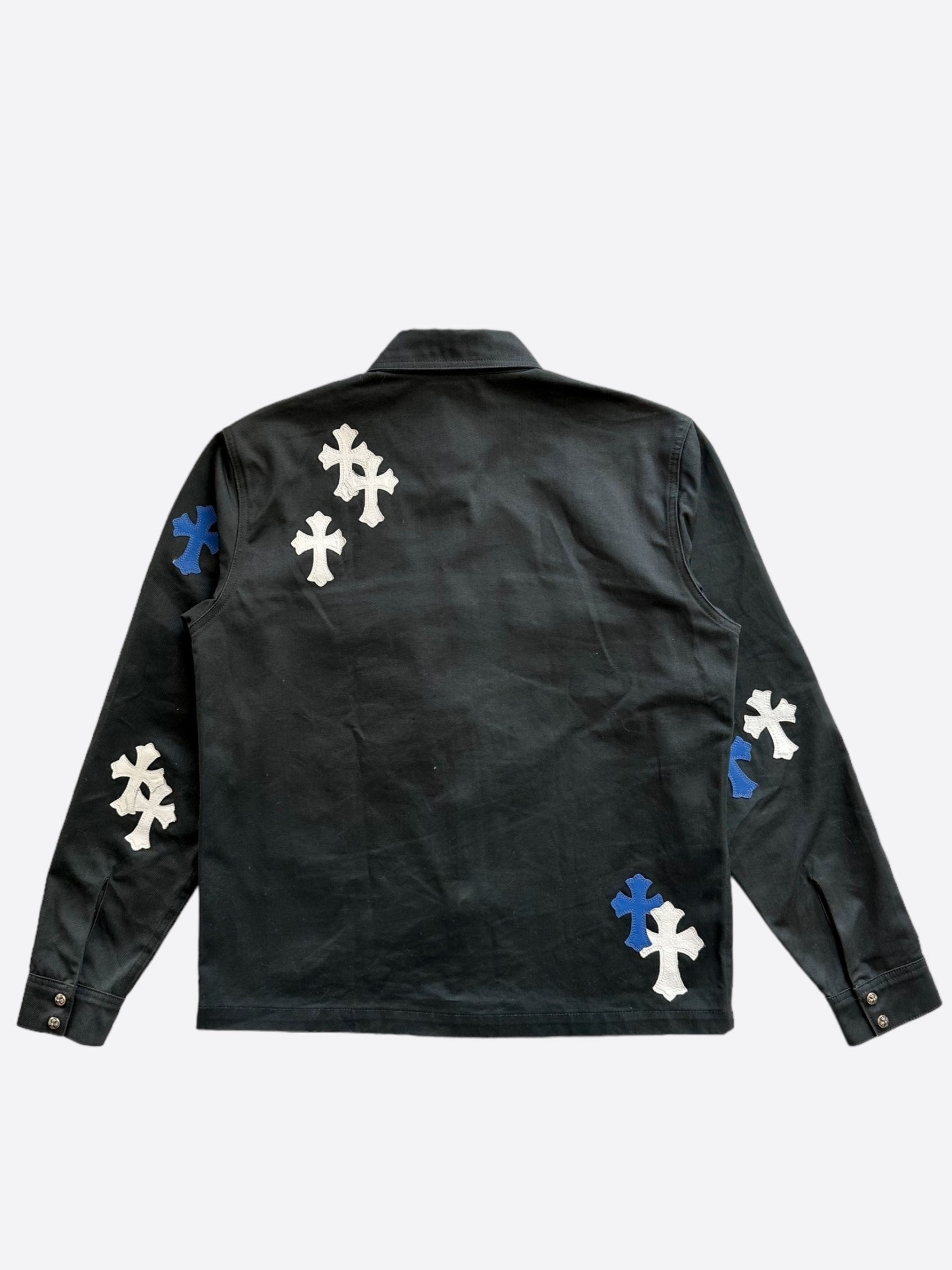 Chrome Hearts Black White & Blue Cross Patch Work Dog Jacket