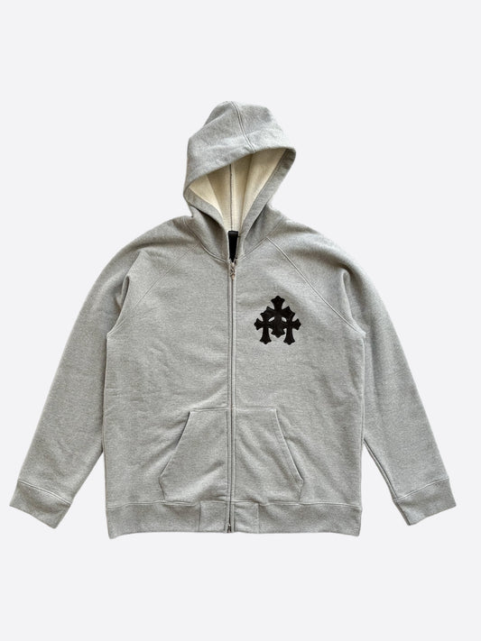 Chrome Hearts Grey & Black Triple Cross Patch Paper Jam Zip Up Hoodie