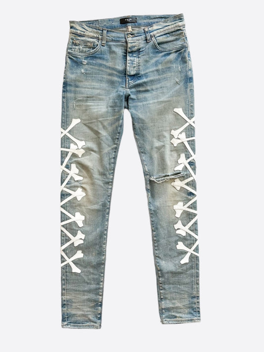 Amiri Blue & White Bones Applique Distressed Jeans