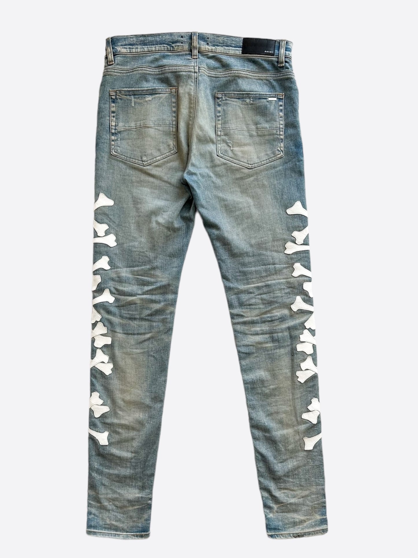 Amiri Blue & White Bones Applique Distressed Jeans