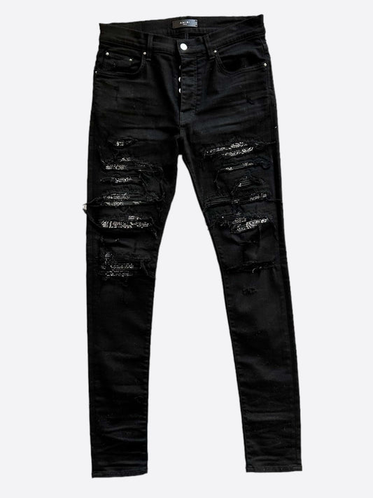 Amiri Black & White Bandana Patch Thrasher Jeans