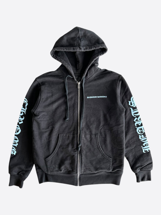 Chrome Hearts Black & Blue Script Logo Zip Up Thermal Hoodie