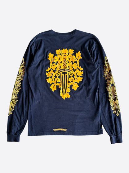 Chrome Hearts Navy & Yellow Dagger Logo Longsleeve T-Shirt