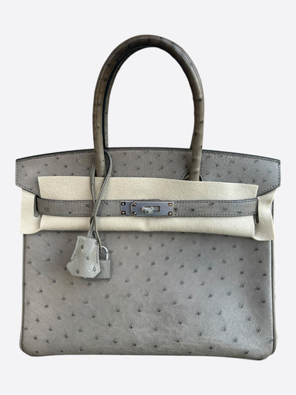 Hermes Gris Ostrich & Palladium Hardware Birkin 30