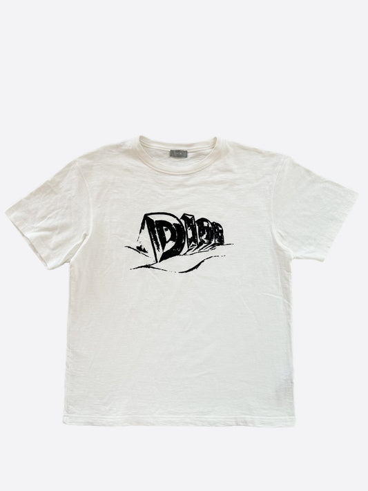 Dior White & Black Velour Logo T-Shirt