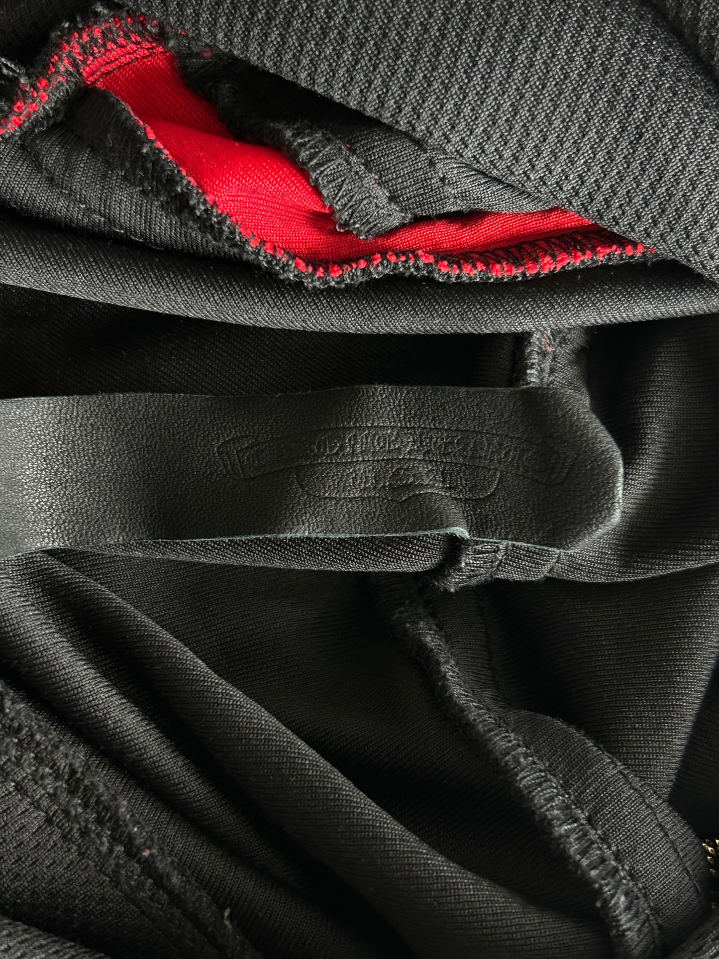 Chrome Hearts Black & Red Horseshoe Logo Snap Button Track Hoodie