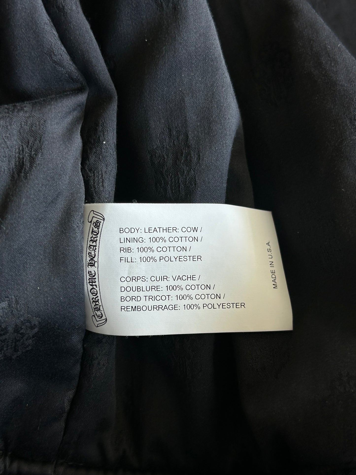Chrome Hearts Black CH Logo Leather Bomber Jacket