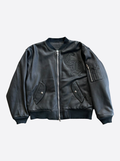 Chrome Hearts Black CH Logo Leather Bomber Jacket