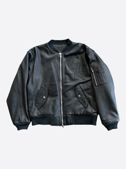 Chrome Hearts Black CH Logo Leather Bomber Jacket