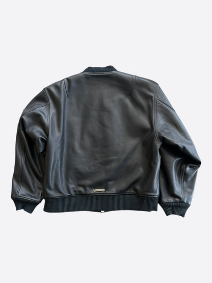 Chrome Hearts Black CH Logo Leather Bomber Jacket