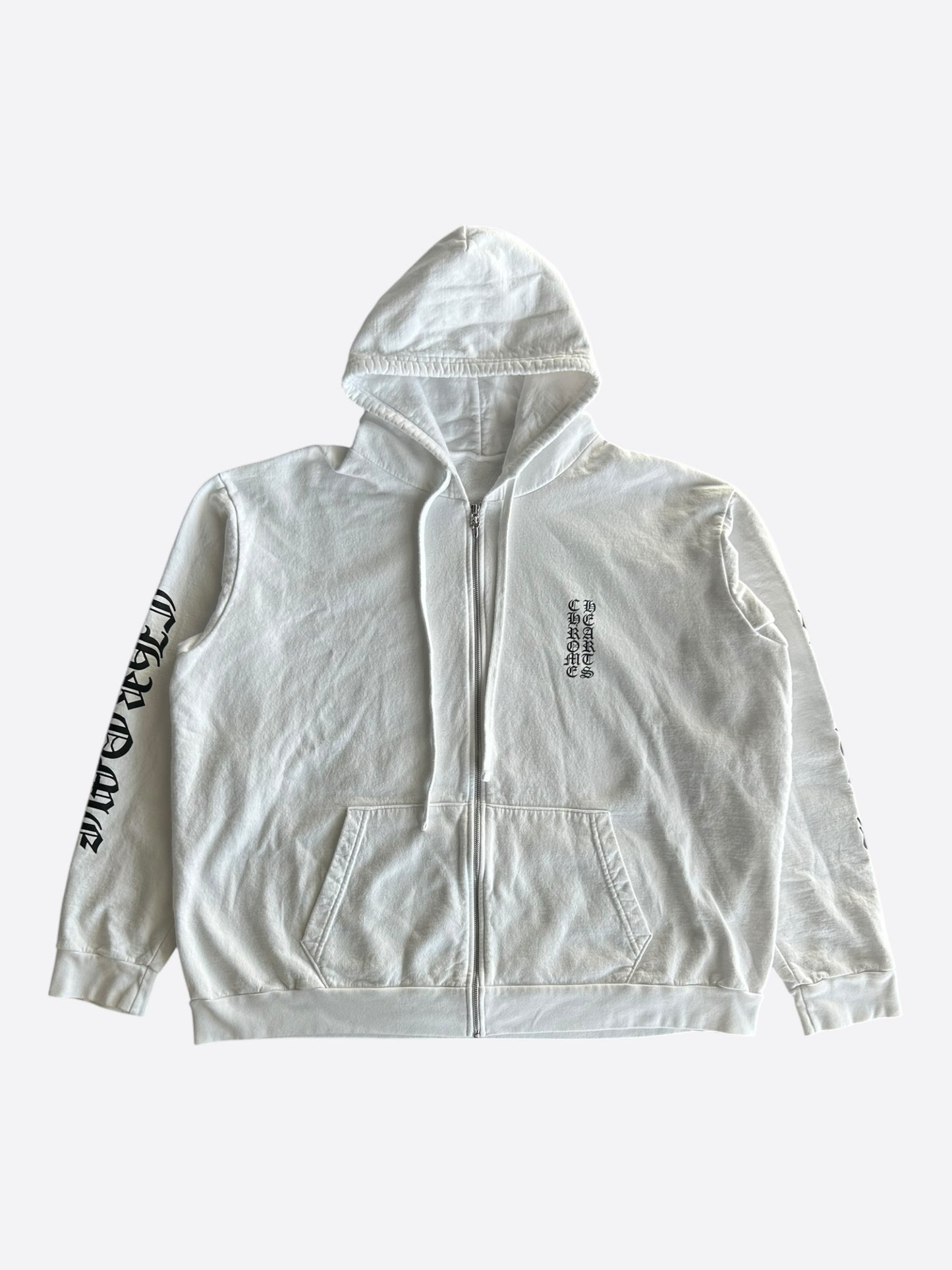 Chrome Hearts White & Black Script Logo Zip Up Hoodie