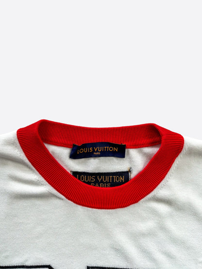 Louis Vuitton White & Blue Logo Intarsia T-Shirt