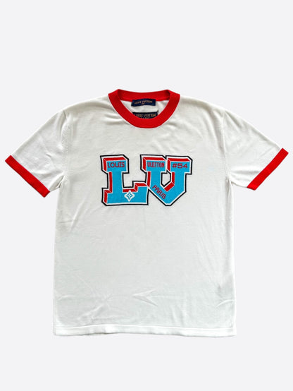 Louis Vuitton White & Blue Logo Intarsia T-Shirt