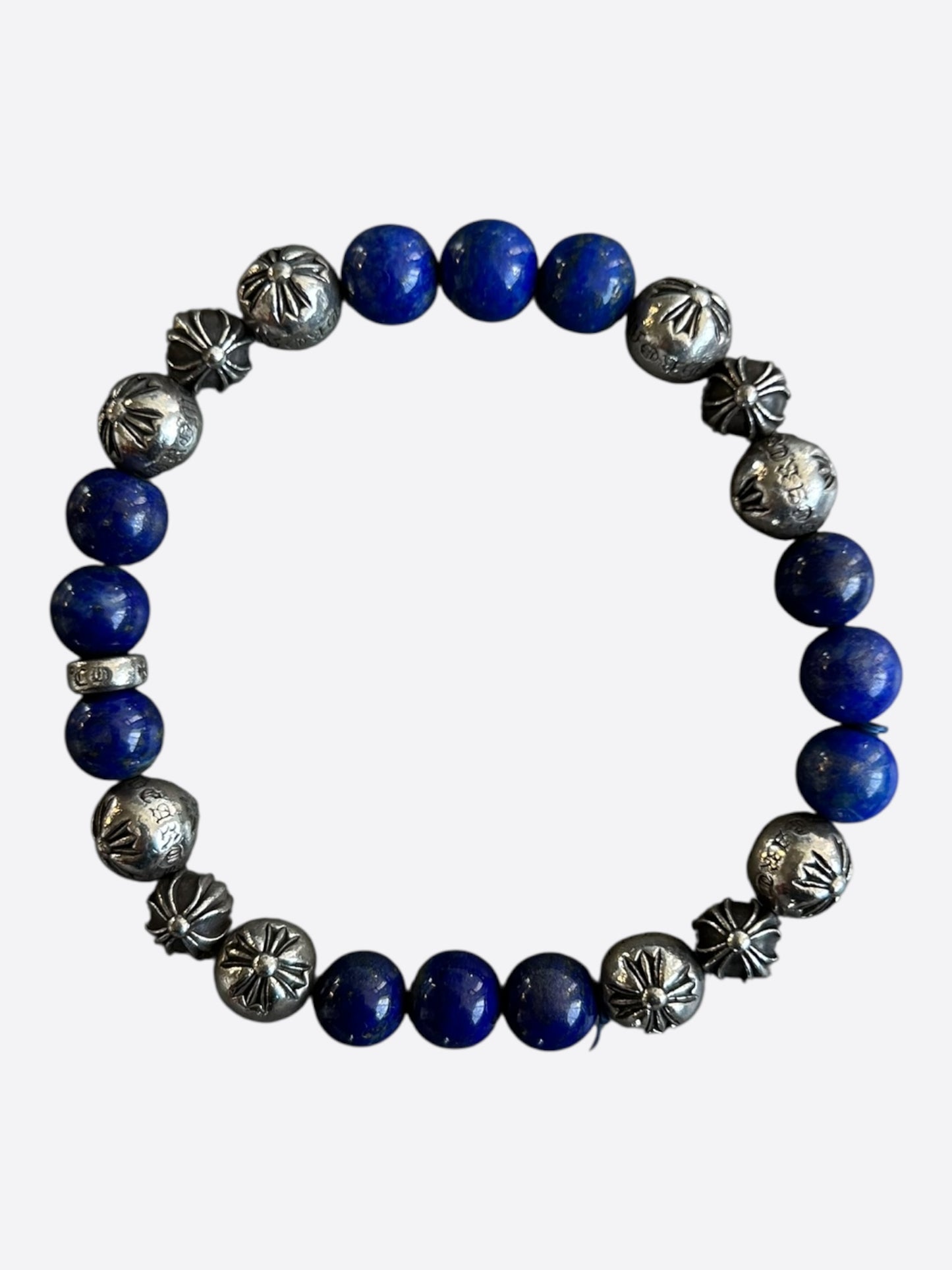 Chrome Hearts Silver & Lapis Lazuli Cross Ball Bracelet