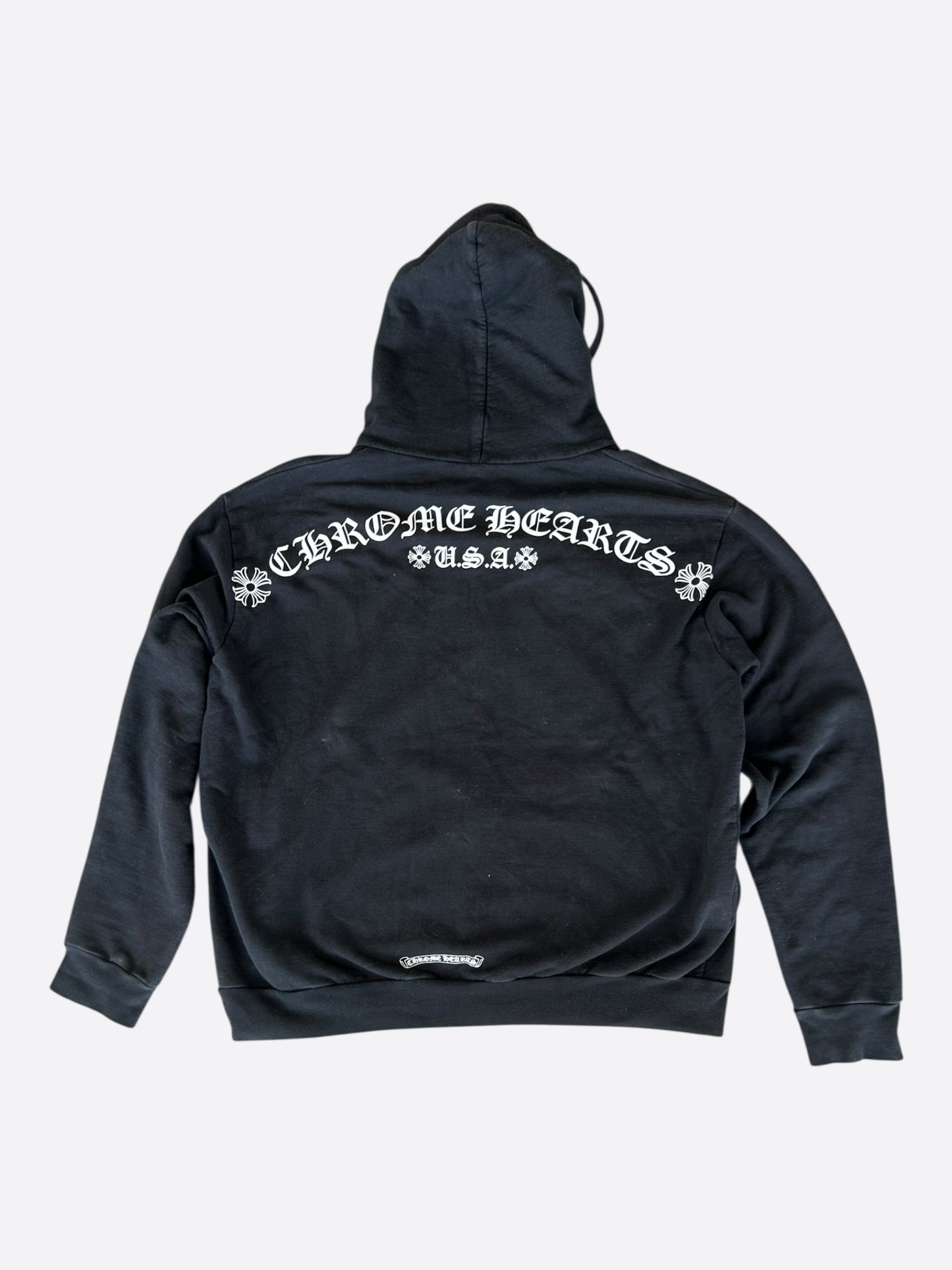 Chrome Hearts Black & White T-Bar Logo Zip Up Hoodie