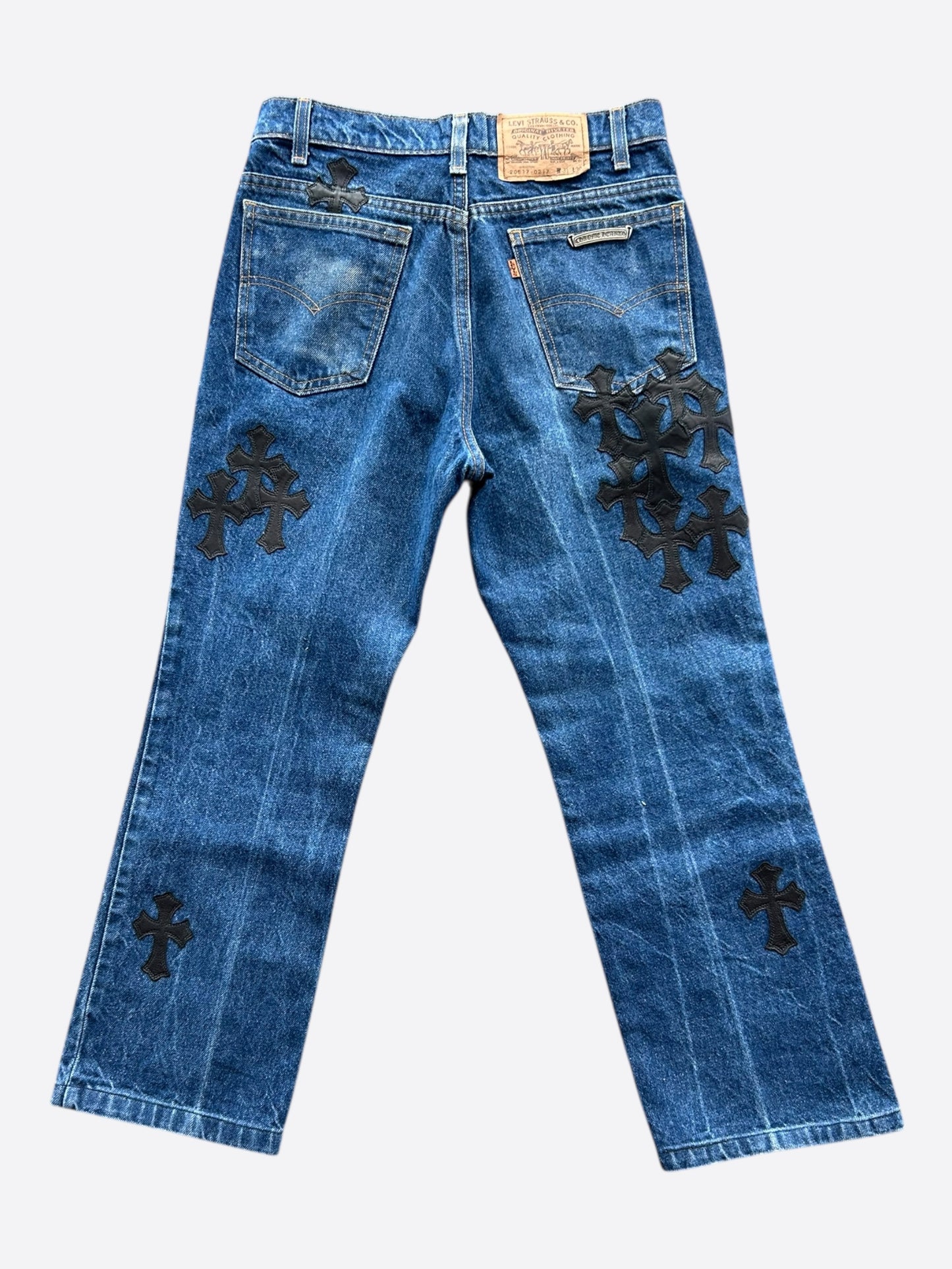 Chrome Hearts Levi's Blue & Black Cross Patch Jeans