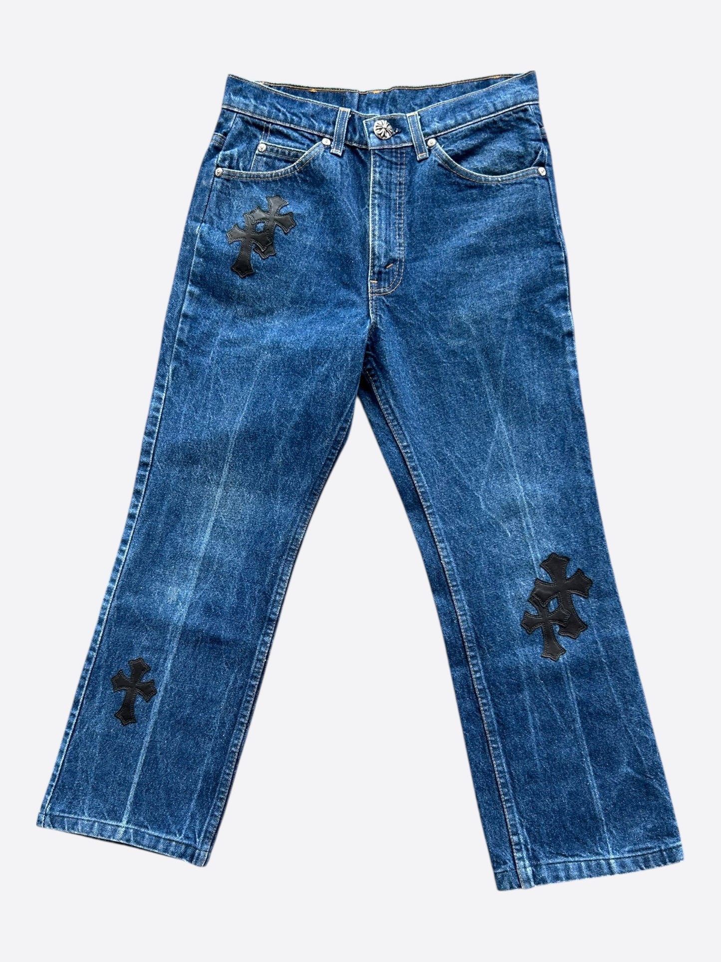 Chrome Hearts Levi's Blue & Black Cross Patch Jeans